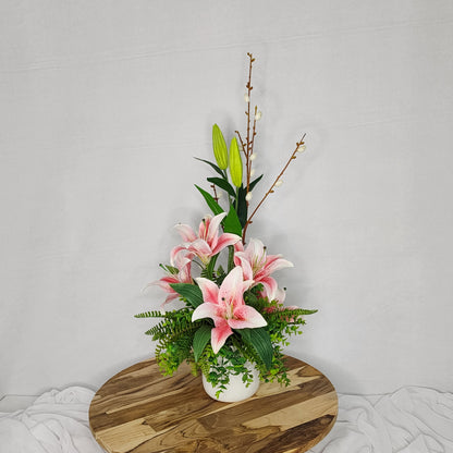 Oriental Lily Arrangement Small - Realistic Artificial Flowers