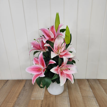 Oriental Lily Arrangement Medium - Realistic Artificial Flowers