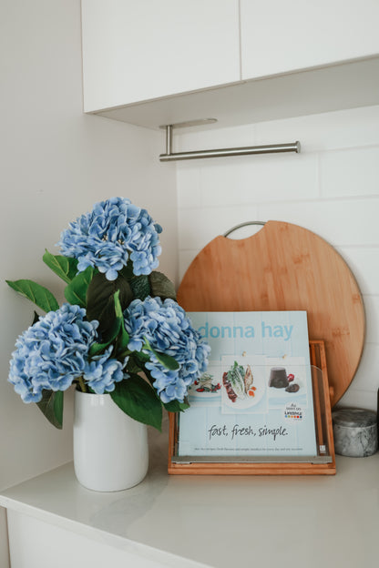 Dark Blue Hydrangeas in Ceramic Vase - Realistic Artificial Flowers