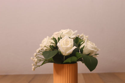 Classic White Rose and Baby’s Breath Arrangement - Realistic Artificial Flowers