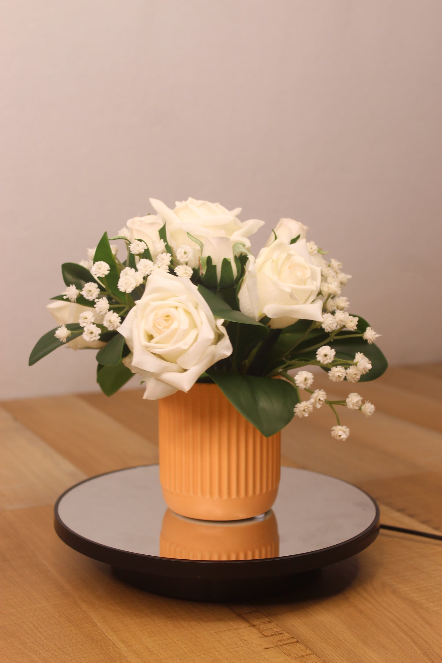 Classic White Rose and Baby’s Breath Arrangement - Realistic Artificial Flowers