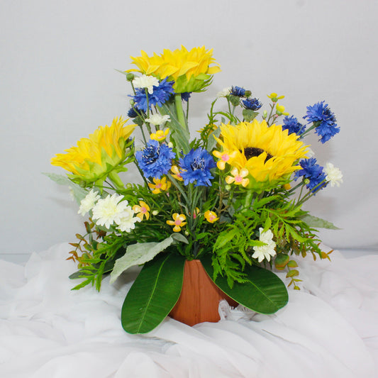 Sunflower and Cornflower Arrangement - Realistic Artificial Flowers