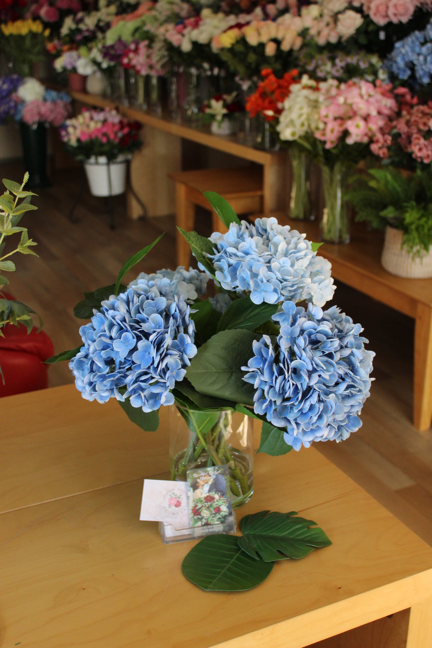 Blue Real Touch Hydrangeas Arranged in Water - Realistic Artificial Flowers