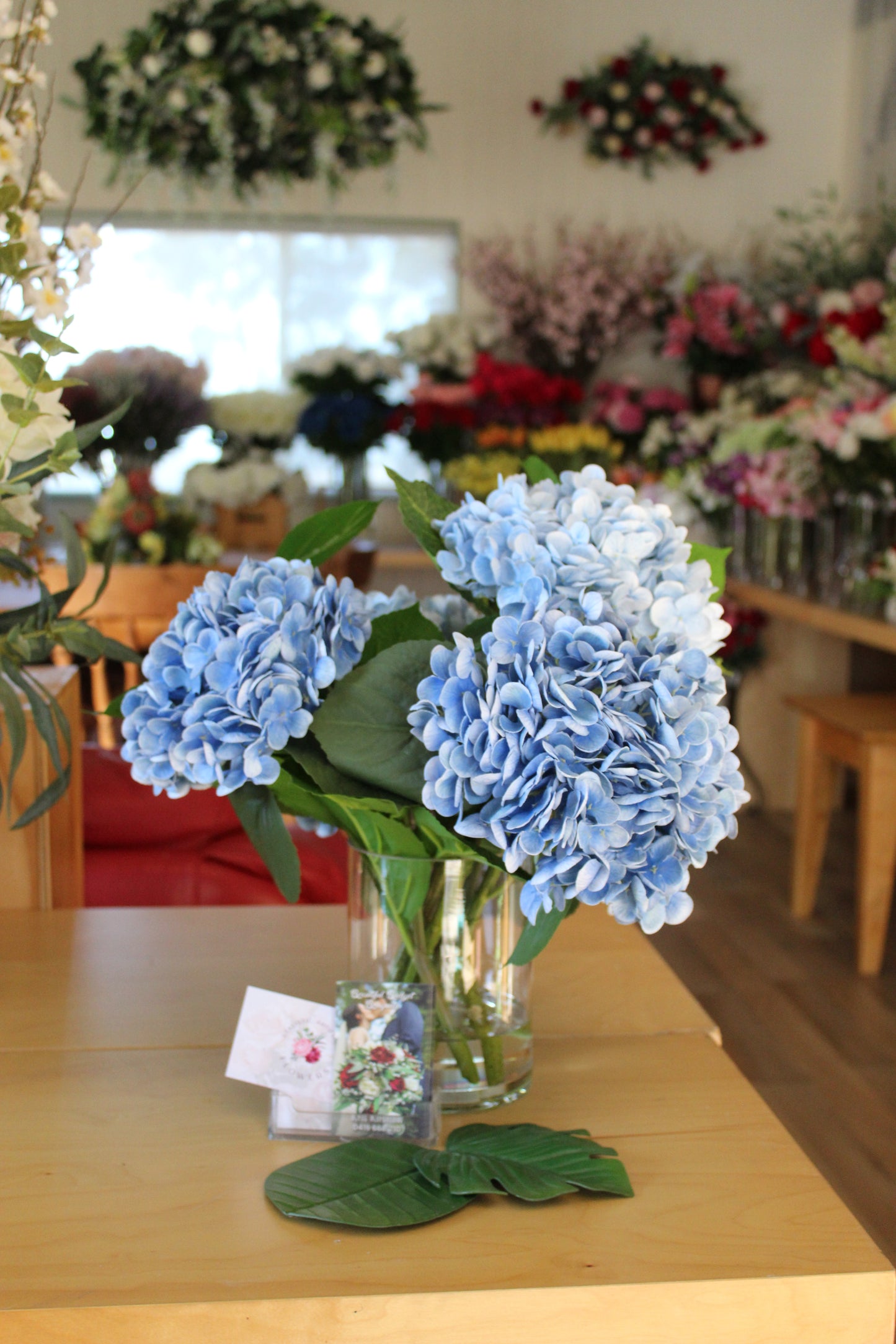 Blue Real Touch Hydrangeas Arranged in Water - Realistic Artificial Flowers