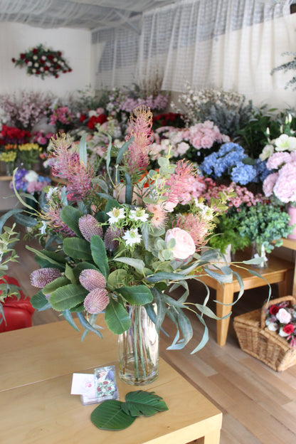 Large Native Arrangement in Pinks, Set in Water - Realistic Artificial Flowers