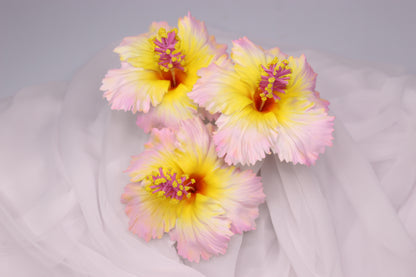 Pink and yellow Hibiscus Real Touch Flowerhead ( 6 Pack )- Realistic Artificial Flowers