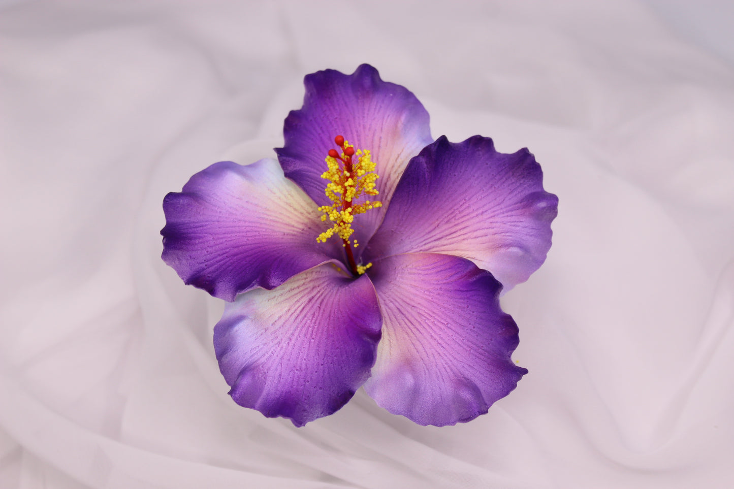 Shimmery Purple Hibiscus Real Touch Flowerhead ( 6 Pack )- Realistic Artificial Flowers