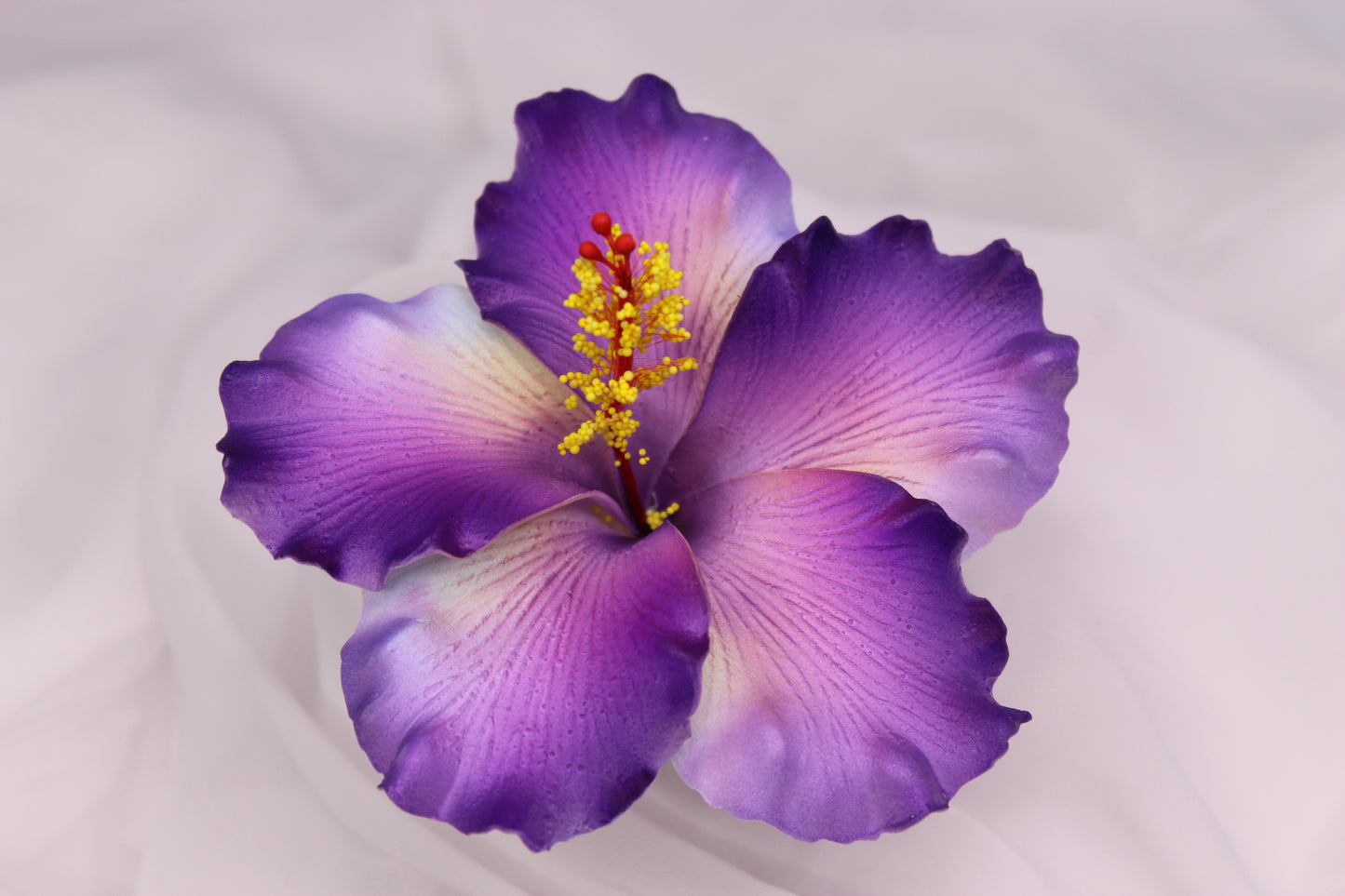 Shimmery Purple Hibiscus Real Touch Flowerhead ( 6 Pack )- Realistic Artificial Flowers