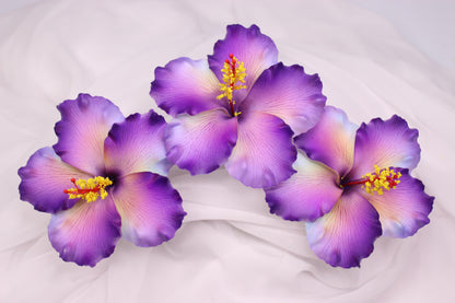 Shimmery Purple Hibiscus Real Touch Flowerhead ( 6 Pack )- Realistic Artificial Flowers