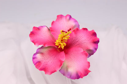 Shimmery Pink Hibiscus Real Touch Flowerhead ( 6 Pack )- Realistic Artificial Flowers