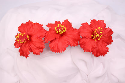 Bright Red Hibiscus Real Touch Flowerhead ( 6 Pack ) - Realistic Artificial Flowers