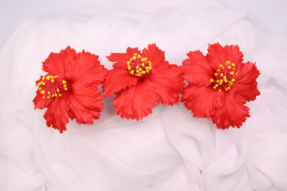 Bright Red Hibiscus Real Touch Flowerhead ( 6 Pack ) - Realistic Artificial Flowers