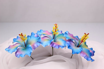 Shimmery Blue Hibiscus Real Touch Flowerhead ( 6 Pack )- Realistic Artificial Flowers