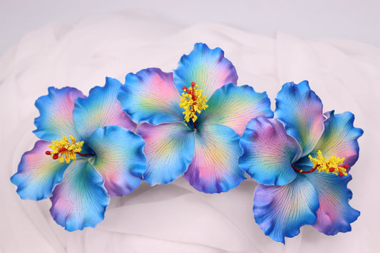 Shimmery Blue Hibiscus Real Touch Flowerhead ( 6 Pack )- Realistic Artificial Flowers