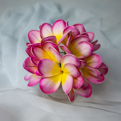 artificial Light Pink Frangipani Flowerhead in glass clear vase