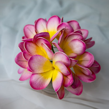 artificial Light Pink Frangipani Flowerhead in glass clear vase