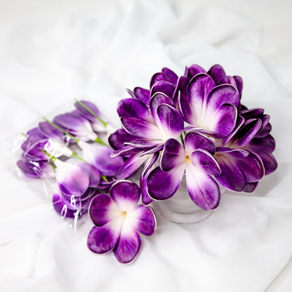 artificial Purple Haze Frangipani Flowerhead in clear vase