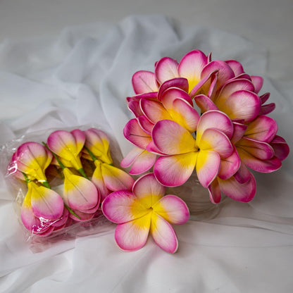 artificial Light Pink Frangipani Flowerhead in glass clear vase