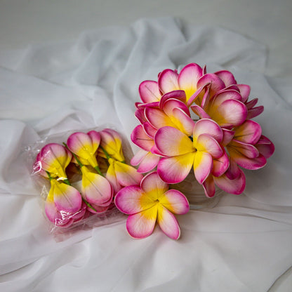 artificial Light Pink Frangipani Flowerhead in glass clear vase