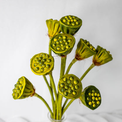 artificial Lotus Pod in clear vase closer look