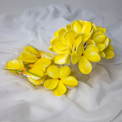 artificial Sunburst Frangipani Flowerheada in glass vase