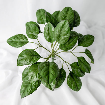 artificial Rose Leaves in clear glass top view