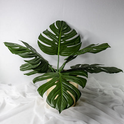 artificial Large Monstera Leaves in gold vase