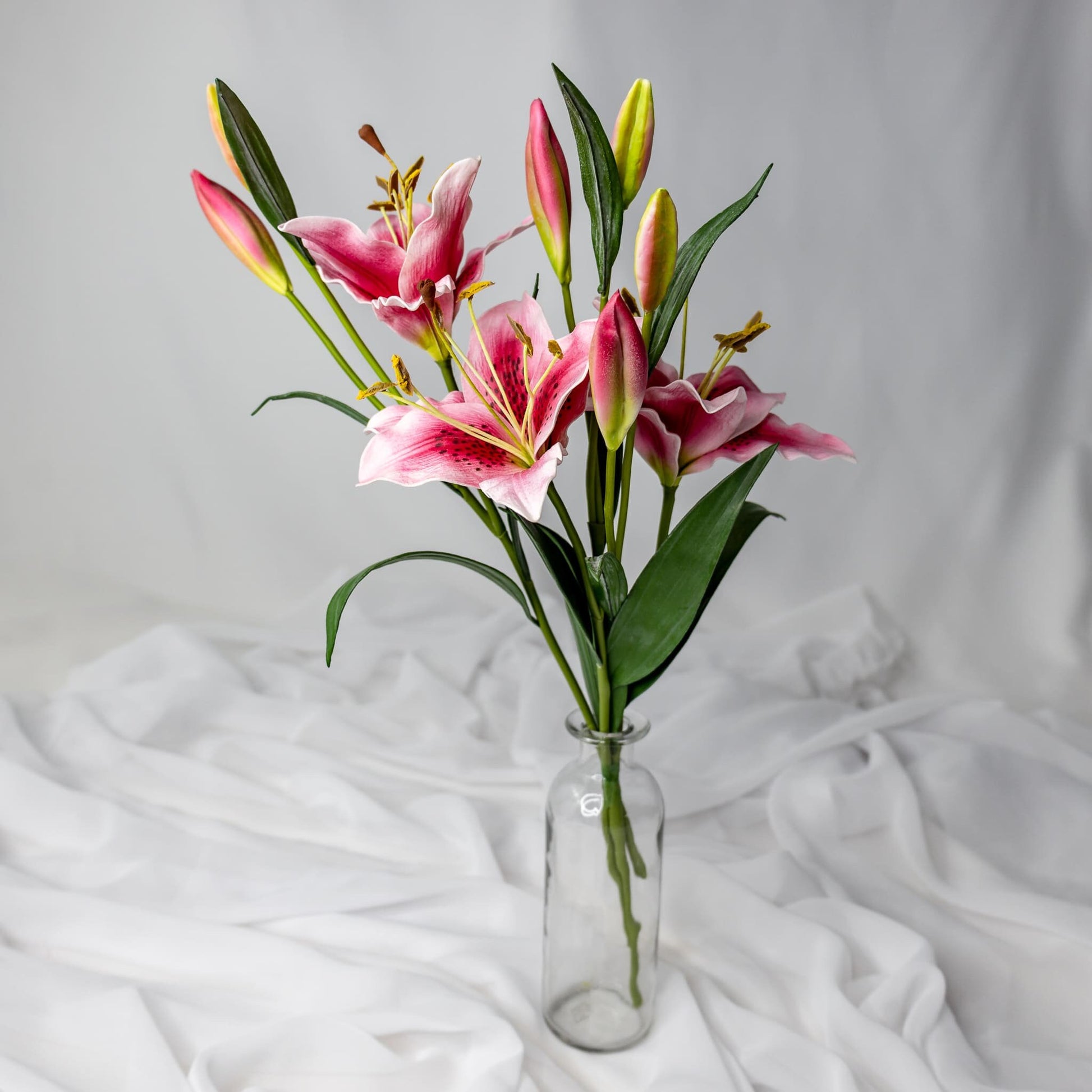 artificial Dark Pink Asiatic Lilies Small in glass vase