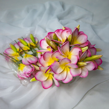 artificial Light Pink with Buds Frangipani Flowerhead in glass vase