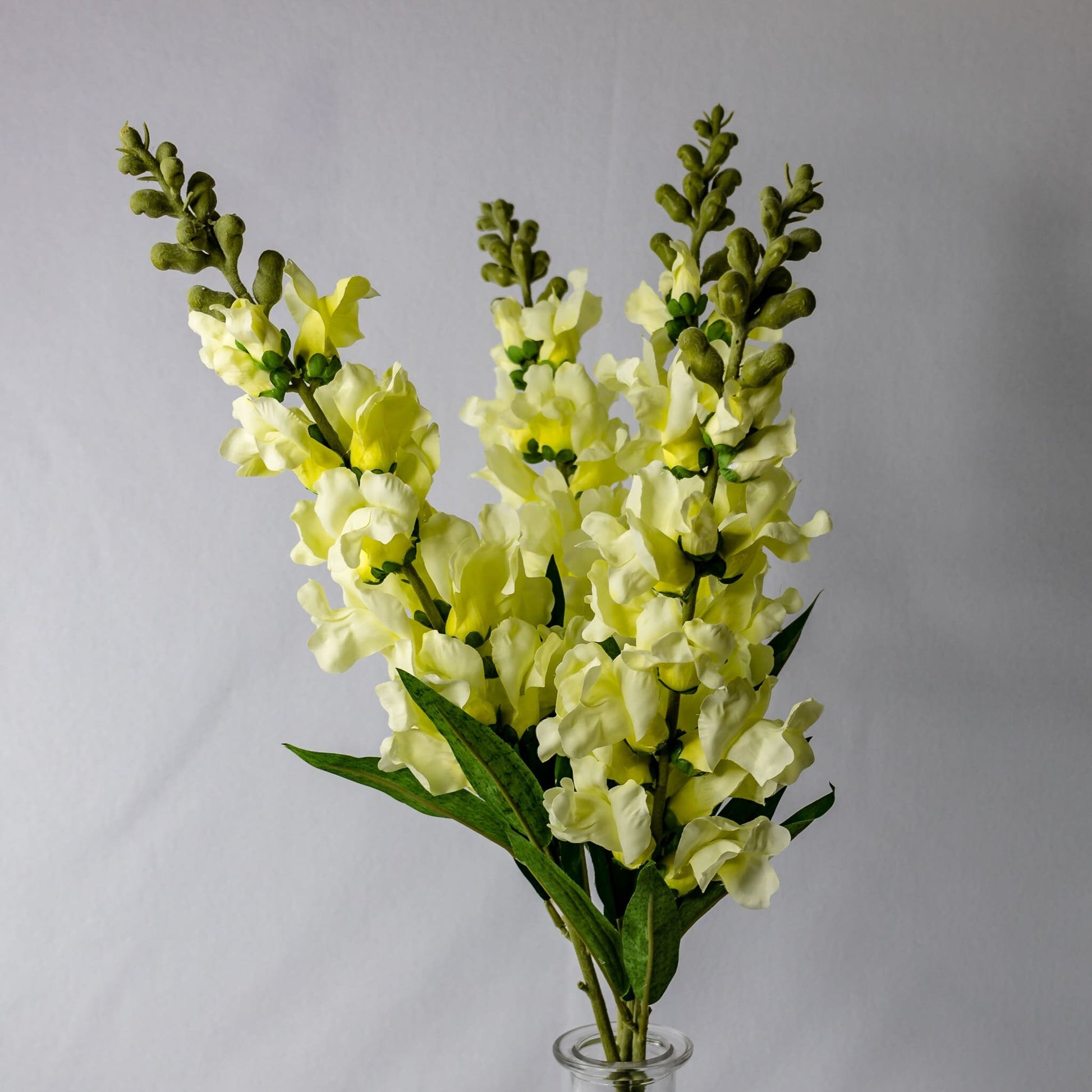 artificial Lemon Snap Dragons in glass vase