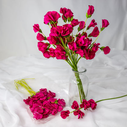 artificial Fuchsia Sweet Pea in glass vase