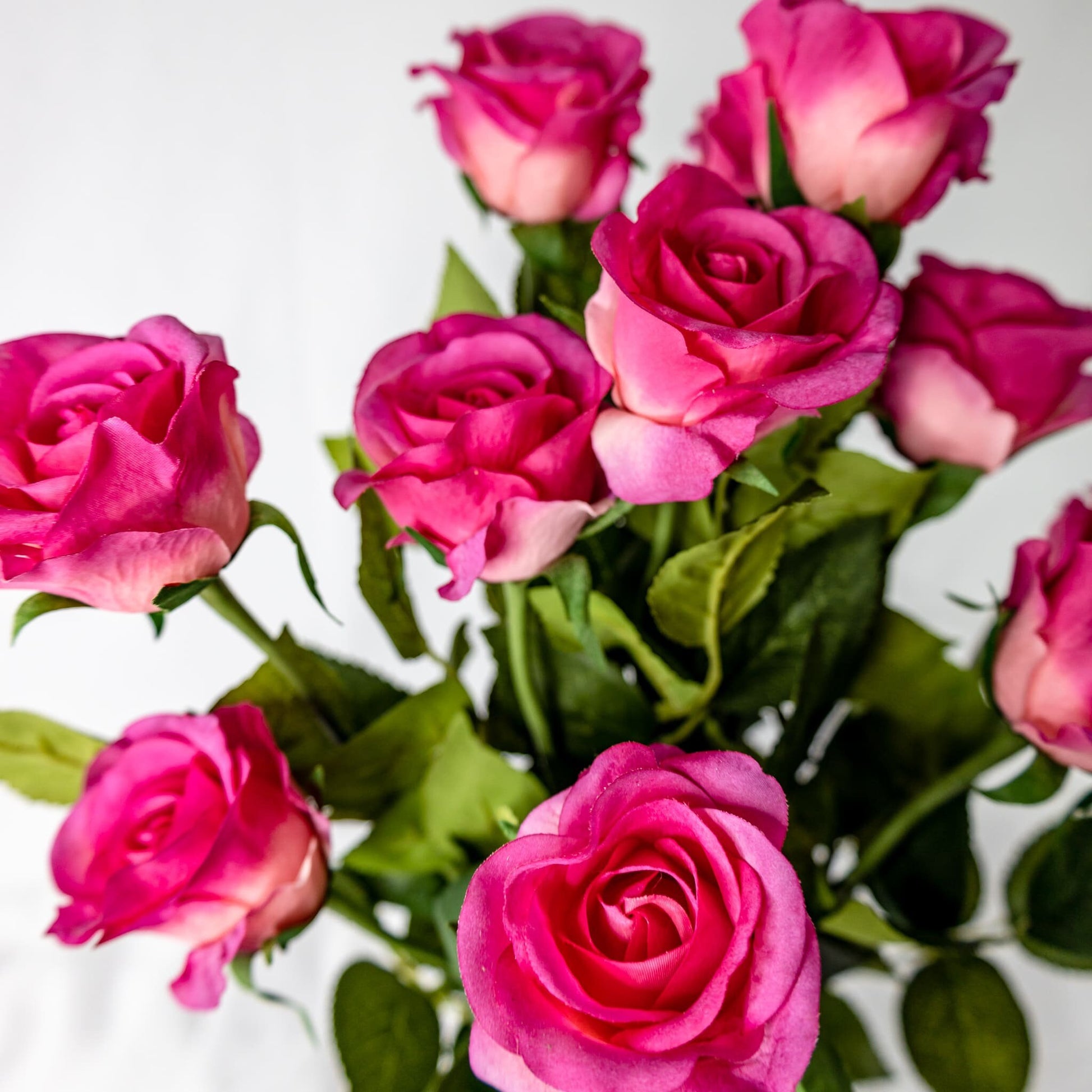 artificial Fuchsia Real Touch Half Bloom Roses top view