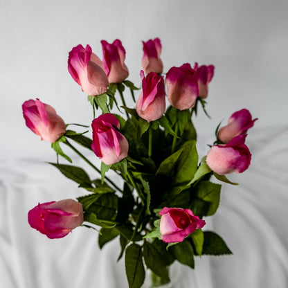 artificial Fuchsia Real Touch Rose Buds top view