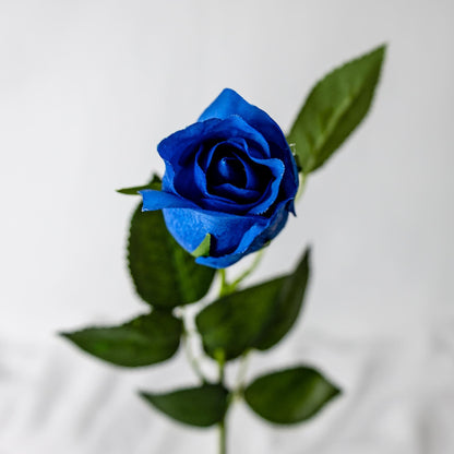 artificial Deep Blue Real Touch Open Rose Budtop view