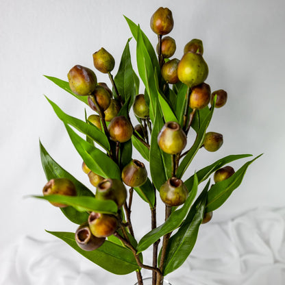 artificial Green Gum Nut Spray in glass vase