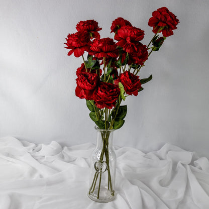 artificial Burgundy Peony Mini Bloom in glass vase