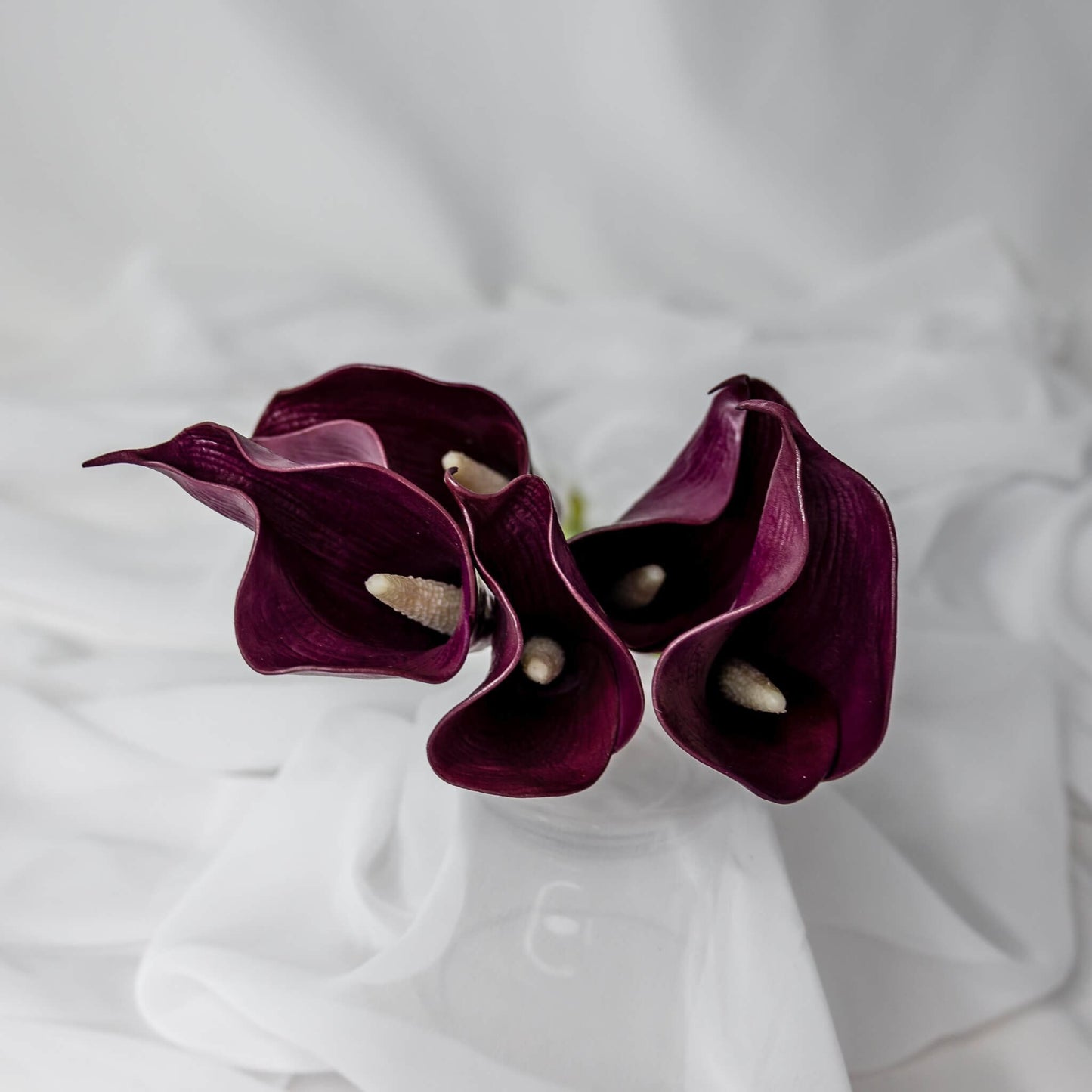 artificial Aubergine Mini Calla Lilies top view