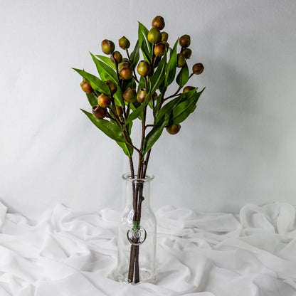 artificial Green Gum Nut Spray in glass vase