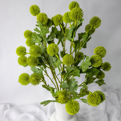 artificial Green Pom Pom Spray in white vase