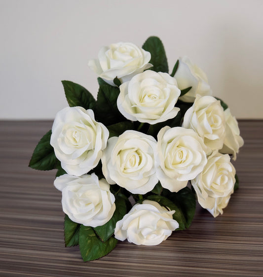 White Velveteen Rose Wedding Bouquet