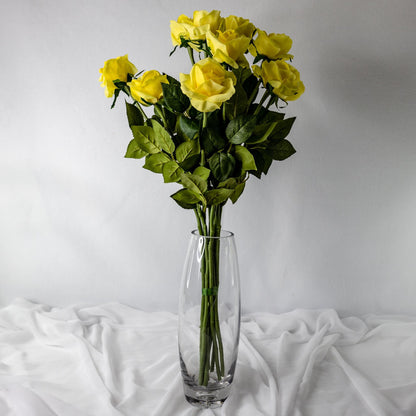 artificial Yellow Real Touch open bloom Roses in glass vase