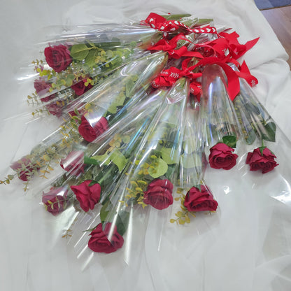 Gift Wrapped, Single, Real Touch, Red Rose - Realistic Artificial Flowers