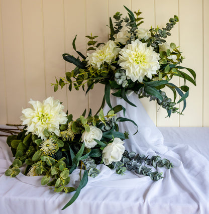 White Roses and Dahlia Bouquet- Realistic Artificial Flowers