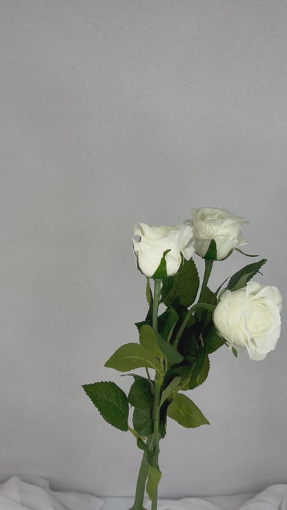 White Real Touch Half Bloom Rose - Realistic Artificial Flowers