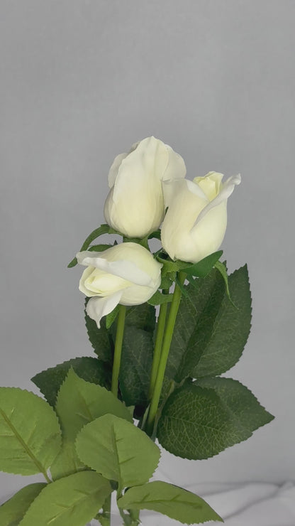 Bridal White Real Touch Open Bud Rose - Realistic Artificial Flowers