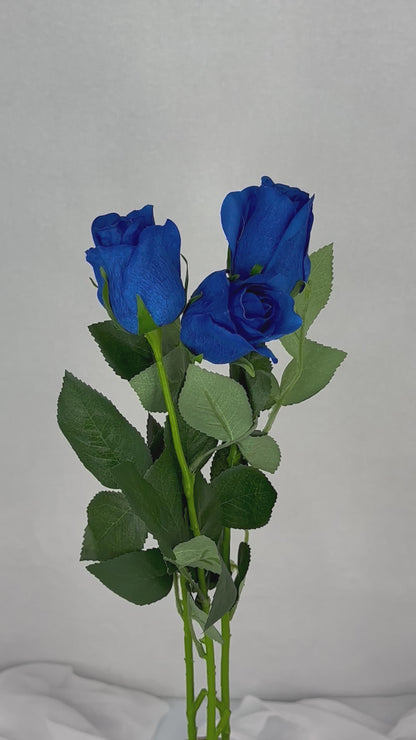 Deep Blue Real Touch Rose Open Bud  - Realistic Artificial Flowers