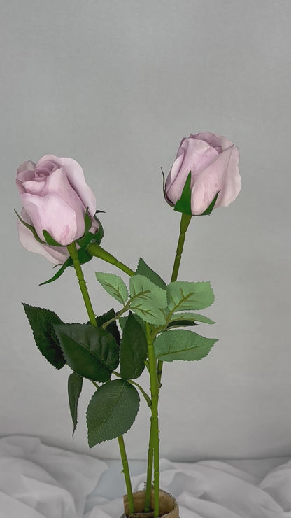 Vintage Lilac Real Touch Open Bud Roses- Realistic Artificial Flowers