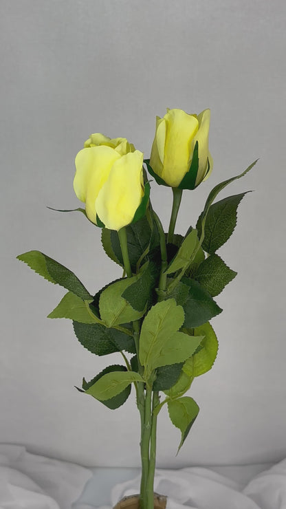 Yellow Real Touch Open Bud Roses - Realistic Artificial Flowers