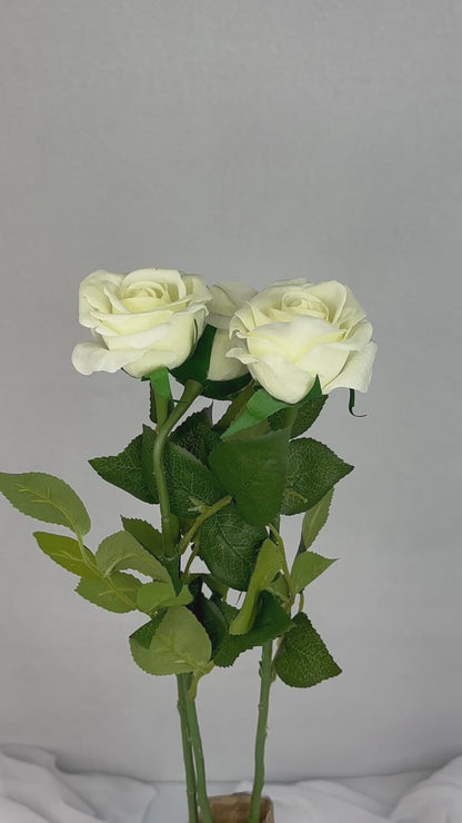 Bridal White Half Bloom Real Touch Rose - Realistic Artificial Flowers