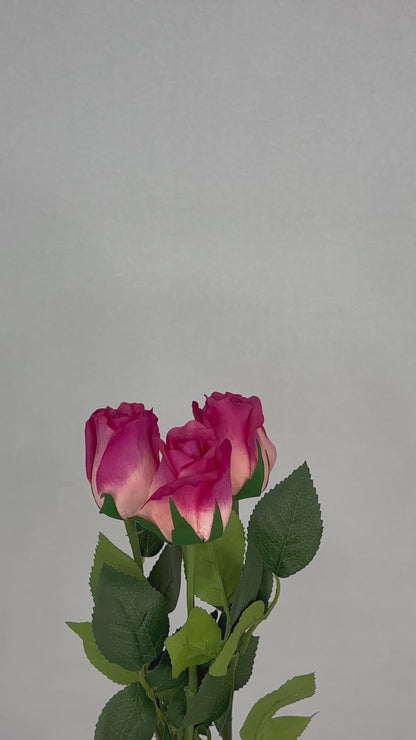 Fuchsia Real Touch Open Bud Rose - Realistic Artificial Flowers